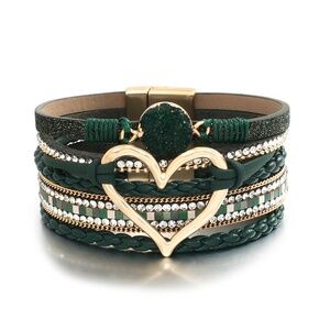 NWT Green Layered Bracelet with Heart Accent – Magnetic Closure